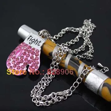 

1PC NEW STYLE Breast Cancer Awareness Pink Ribbon Jewelry Necklace, Pink Ribbon Fighting Box Gloves Pendant Necklace for Breast