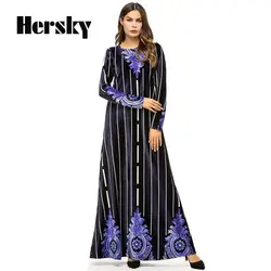 Новая мода мусульманских Для женщин с длинным рукавом платье с принтом Абаи Большие размеры 4XL Исламская Турция Дубай Кафтан Костюмы Абая
