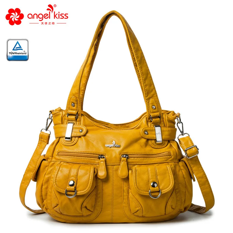 Высококачественные Женские сумки через плечо из искусственной кожи, Сумка Хобо с несколькими карманами, сумка на плечо, элегантная вместительная сумка - Цвет: Цвет: желтый