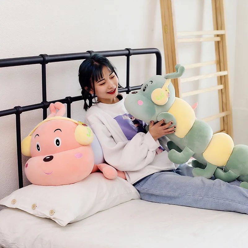 

50-60cm Headphones caterpillar plush toy extremely soft down cotton pillow doll gift boy girl child birthday gift WJ051