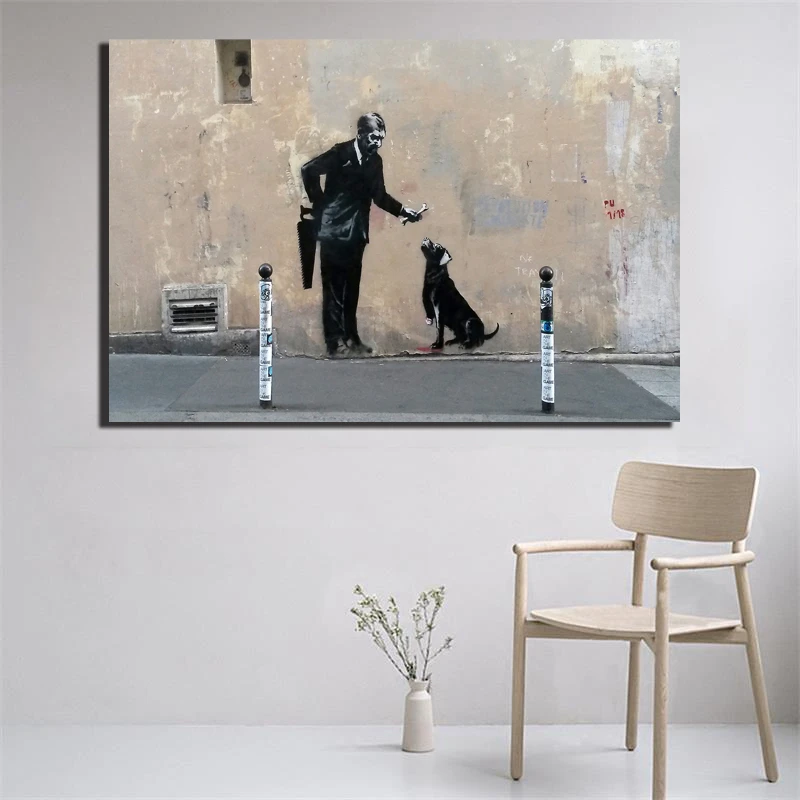 

Banksy Gay Old Man And Dog Stree Art Graffit Canvas Poster Print Painting Black Wall Picture Modern Home Decoration