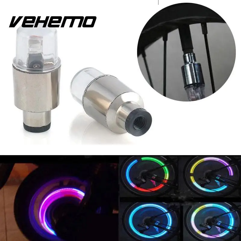 

Vehemo 2Pcs Led Flash Lights Motorcycle Cycling Bicycle Bike Wheel Tire Tyre Valve Cap Spoke Light RGB Color Car Door Lights