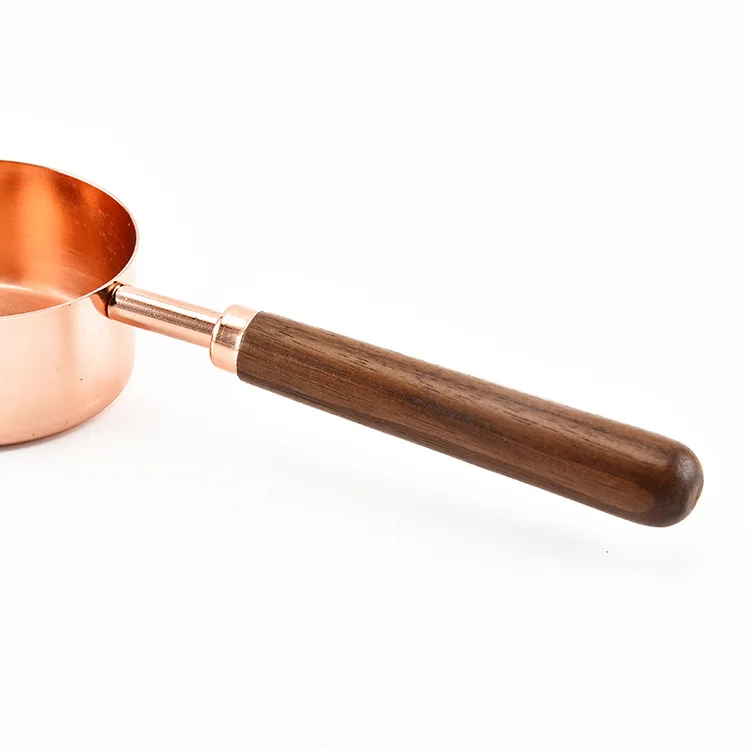 Household Kitchen Dining Bar Baking Tools Walnut Wooden Handle Copper Plating Measuring Cups Spoon Cake Sugar Tools Set - Image 5