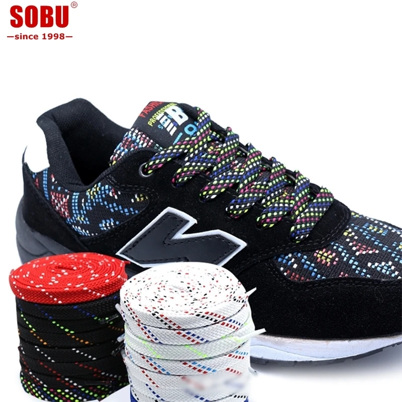 

New twill two-color casual personality shoelace double-layer flat black and white blend shoe lace T122