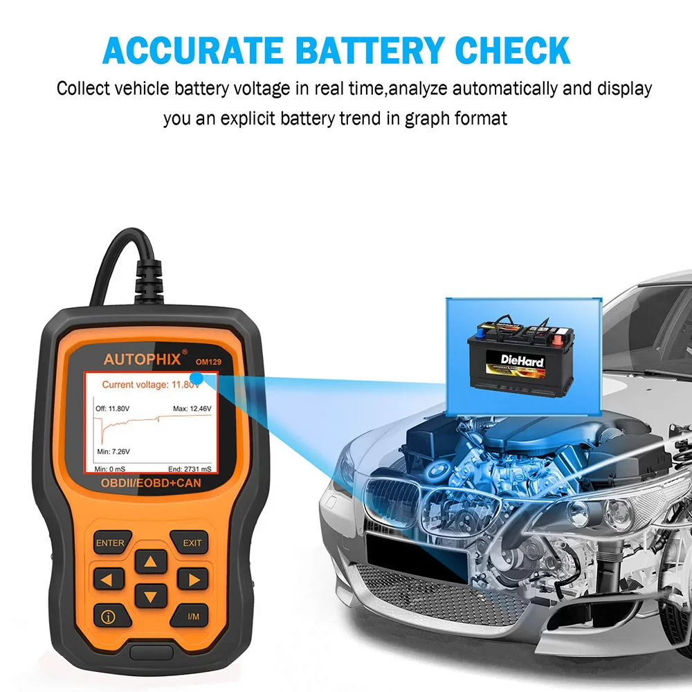 Autophix OM129 OBD2 сканер универсальный инструмент диагностики автомобильной инструменты двигатель Батарея автомобильный диагностический инструмент