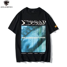 Aolamegs, мужские футболки, цветные, с принтом, парные футболки, с буквенным принтом, уличный стиль, с круглым вырезом, футболка, летняя, повседневная, уличная одежда
