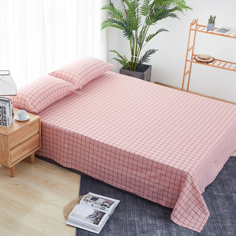 Cotton Printing Plaid Bedding Sheet Bed Linen Bed Comfortable Flat Sheet Mattress Cover Pillow Case Cover Queen king Size#s