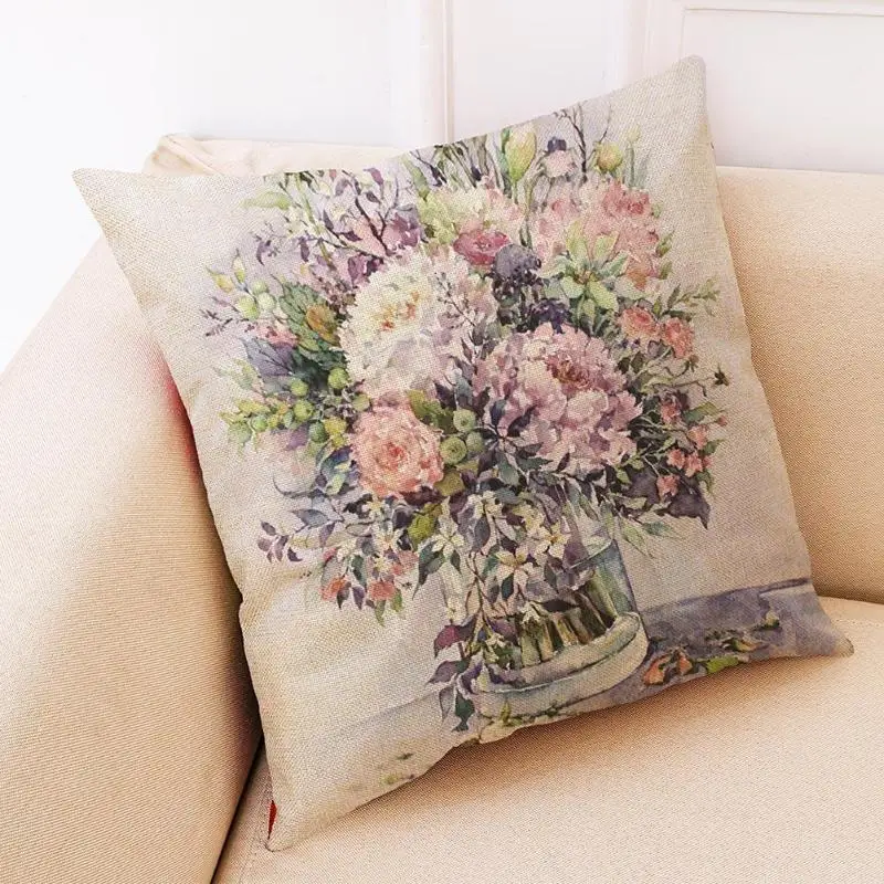 

Retro Cushion Cover Floral Print Pillowcase Linen for Sofa Seat Car Decorative Office Bar Chair Back Seat Cushions Sofa Pillow