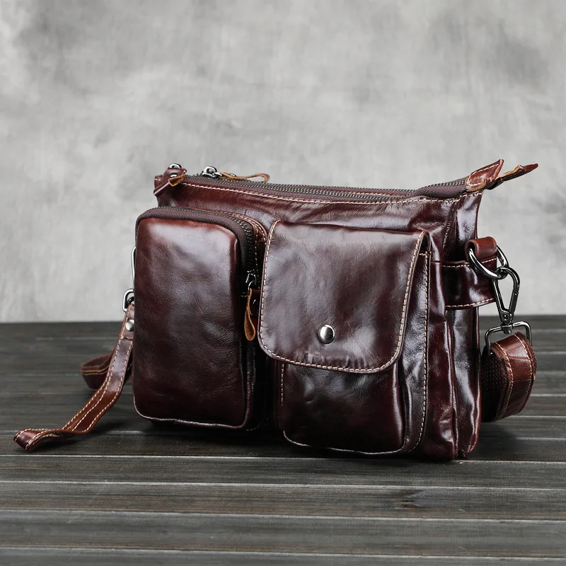 

Fashion Men Shoulder Bag Genuine Leather Messenger Bags Double Zipper Casual Cow Leather Crossbody Bag For Male Coffee #L100