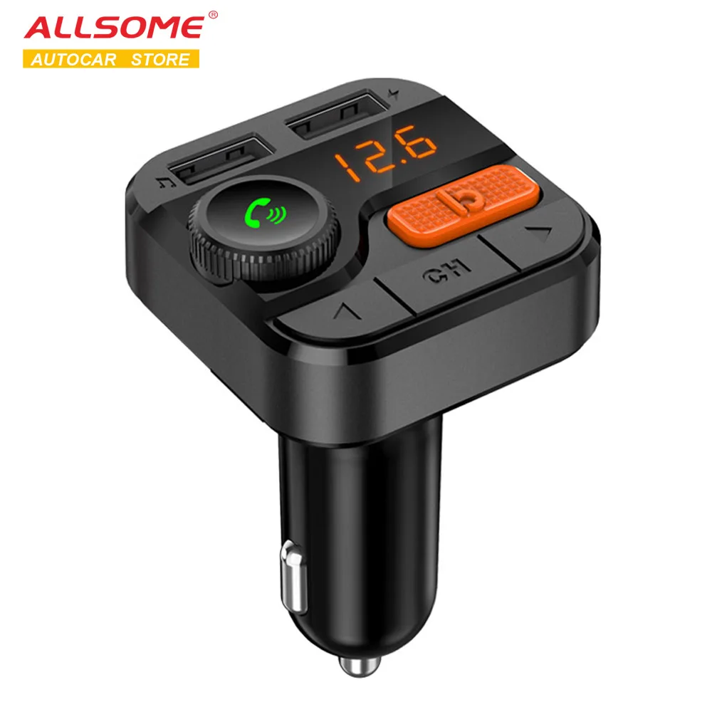 

ALLSOME Bluetooth Car Kit Hands Free Calling Bluetooth 5.0 Auto FM Transmitter Dual USB 3.4A Fast Charge Car MP3 Music Player