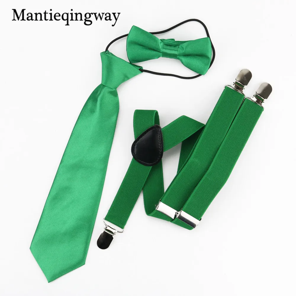 Детские подтяжки, одноцветные 3 зажима на подтяжках, Детские регулируемые подтяжки галстук бабочка, набор галстуков, аксессуары - Цвет: Dark green