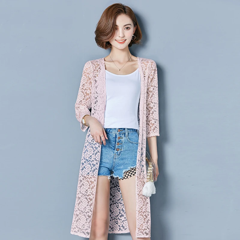

YICIYA Women summer Cover Up beach lace cardigan plus size clothing see through transparent chiffon long shirts sunscreen tops