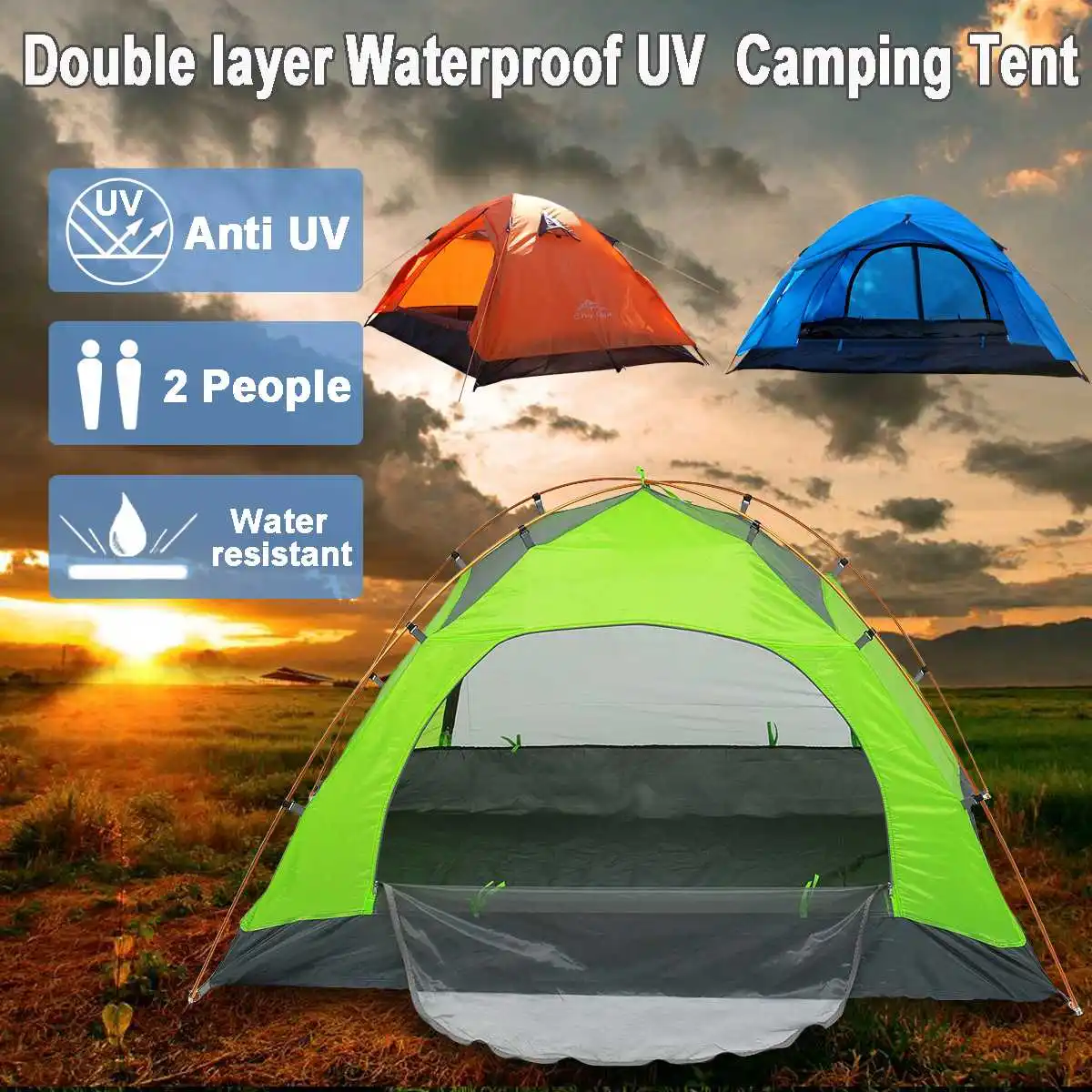 

2 Persons Double Layer Waterproof UV Family Outdoor Camping 3 Color Sunshelter Hiking Adventure Instant Beach Tent