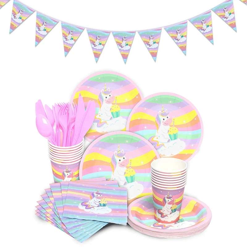 Unicorn Party Decoration Kit Unicorn Plates/Cups/Napkins/Headband Baby