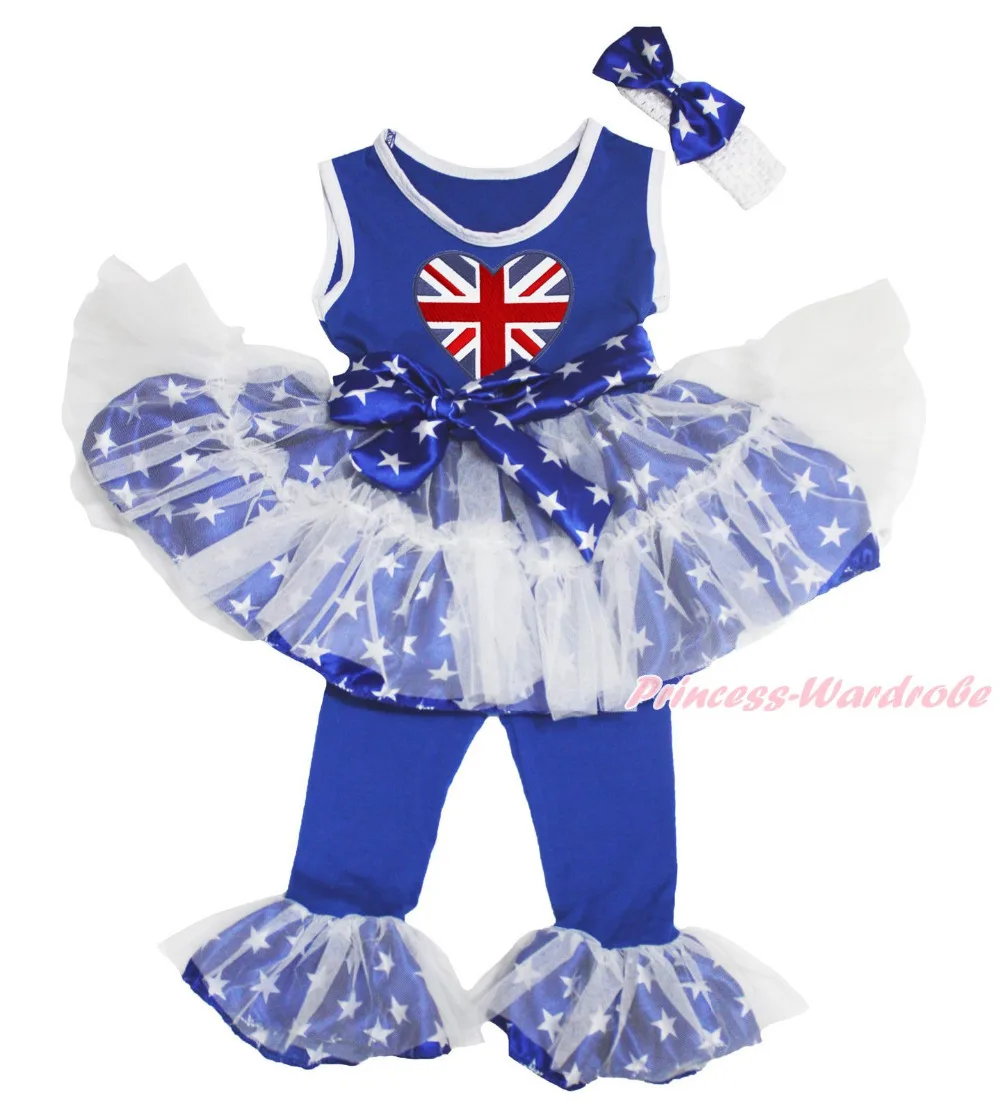 

British HEART 4th July Patriotic Star Top Dance Ruffle Tutu Dress Pants Set 1-8Y MAPSA0691