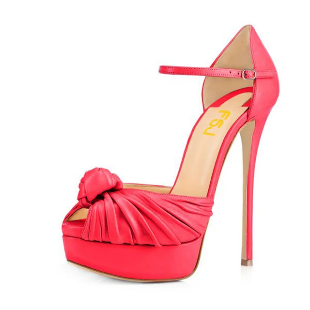 Women's Yellow Peep Toe with Bow Stiletto Heels Platform Sandals Buckle