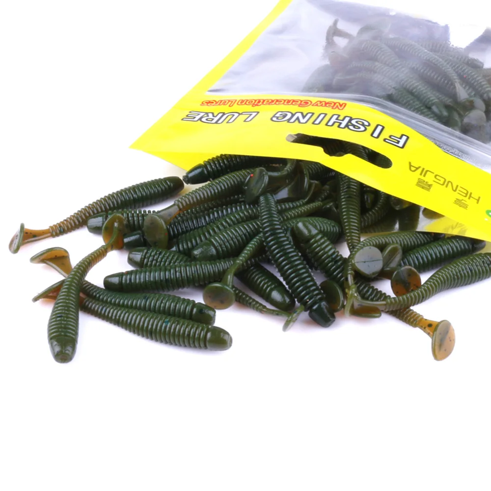 

50PCS Artificial Soft Bait Worm Swimbaits Fishing Lure with salt smell Fishing Gear Tackles Spinning Tools