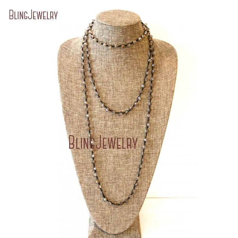 

Boho Chic Knot Silver Crystal Rondelles Beads Layering Necklace NM23838