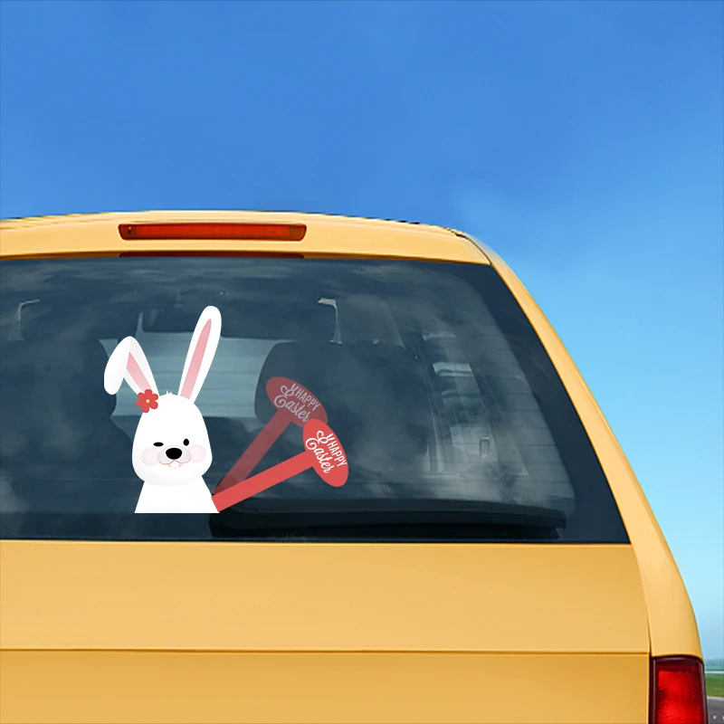 

Easter Bunny Wearing A Flower Removable Waving Wiper PVC Rear Window Wiper Stickers Rear Windshield Car Styling Sticker Decals