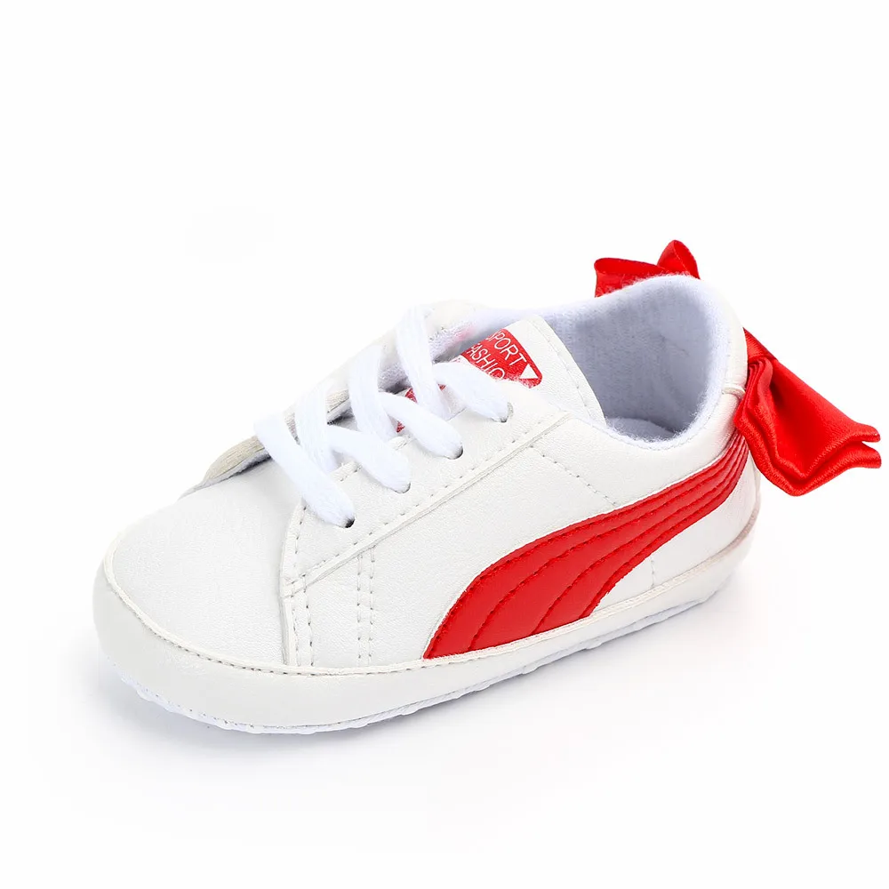 New Newborn Toddler Infant Baby Girl Boy Soft Sole Pu leather Crib Shoes Sneaker Prewalker Little white Baby Shoes 0-18M - Цвет: Red