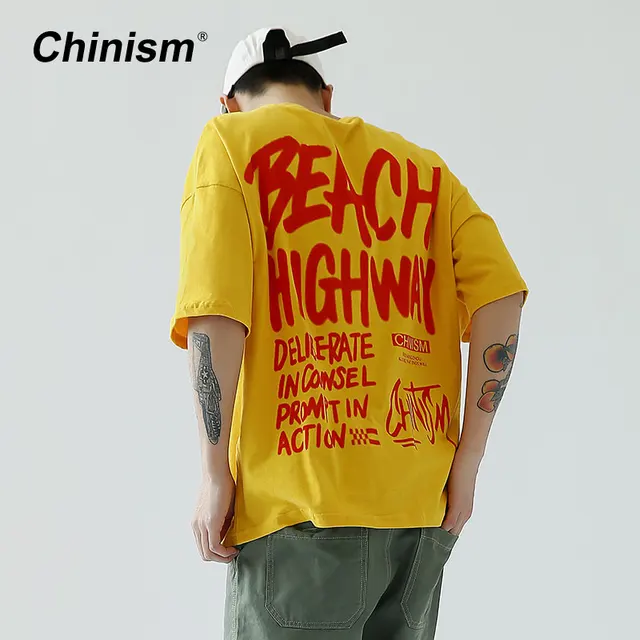 Chinism Summer Street Brand Letters Print Men T Shirt
