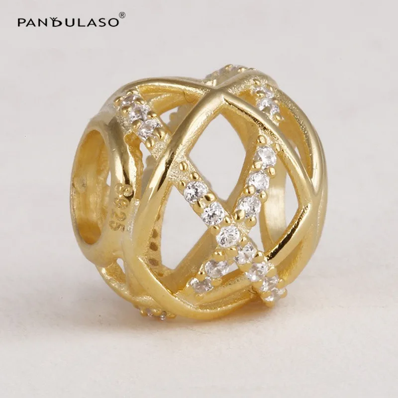 

925 Sterling Silver Jewelry Charm Bead Fits European Charm Bracelet & Choker Golden Galaxy Cutout Round Bead Women DIY Jewelry
