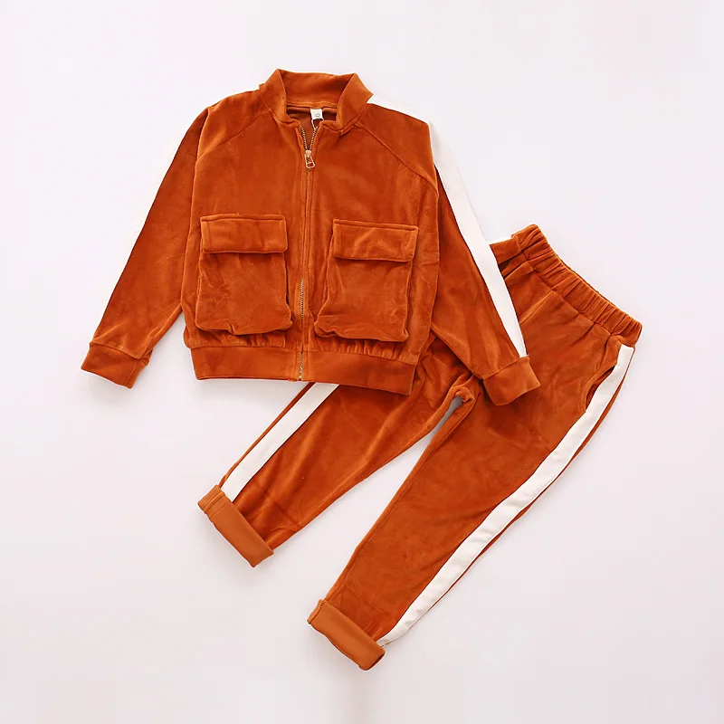 

Teenage Girl Spring and Autumn Models Trendy Zipper Shirt Girl Street Leisure Suit Girl Children Long Sleeve + Pant 2Pcs Suit