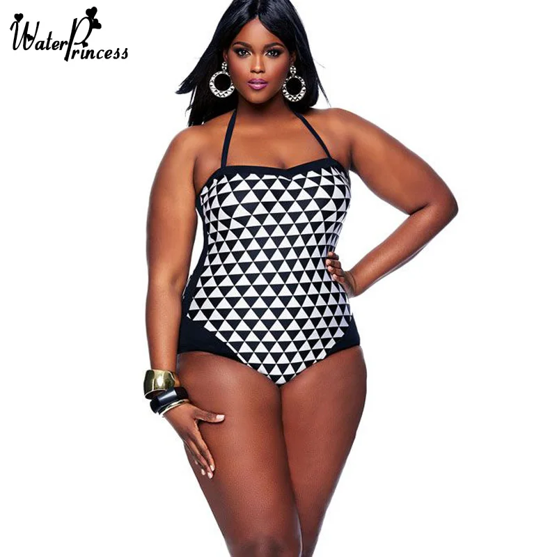2017 WATER PRINCESS New Plus Size L-XXXL One Piece Swimsuit Print Black Swimwear Hang Neck Body Suit Lady Summer Beach Wear plus-size-black-swimsuit : image 2017 WATER PRINCESS New Plus Size L-XXXL One Piece Swimsuit Print Black Swimwear Hang Neck Body Suit Lady Summer Beach Wear plus-size-black-swimsuit