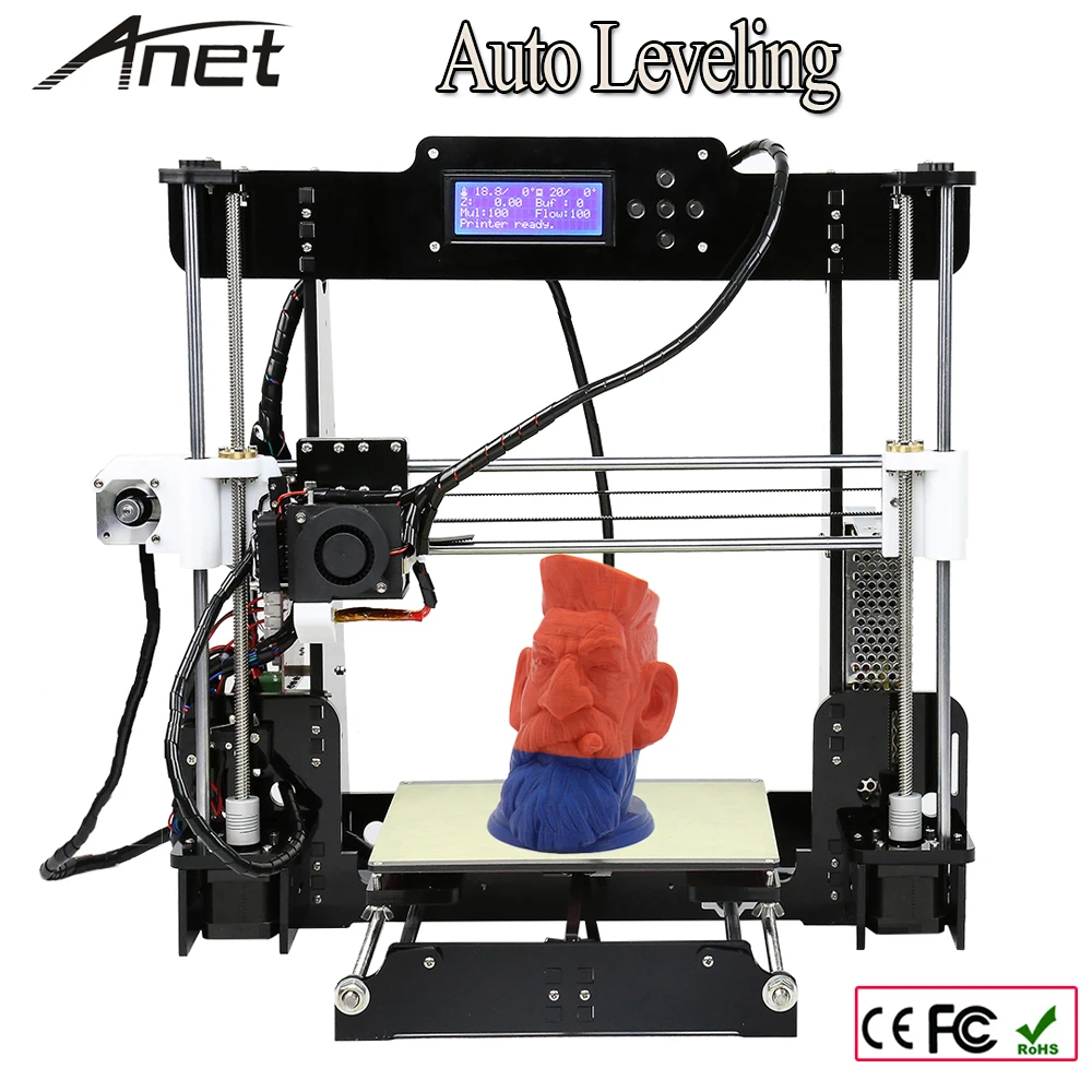  Normal & Auto Level A8 220*220*240mm High Precision Reprap Prusai3 DIY 3D Printer Kit with 1 Rolls Filament 8GB SD card & LCD 