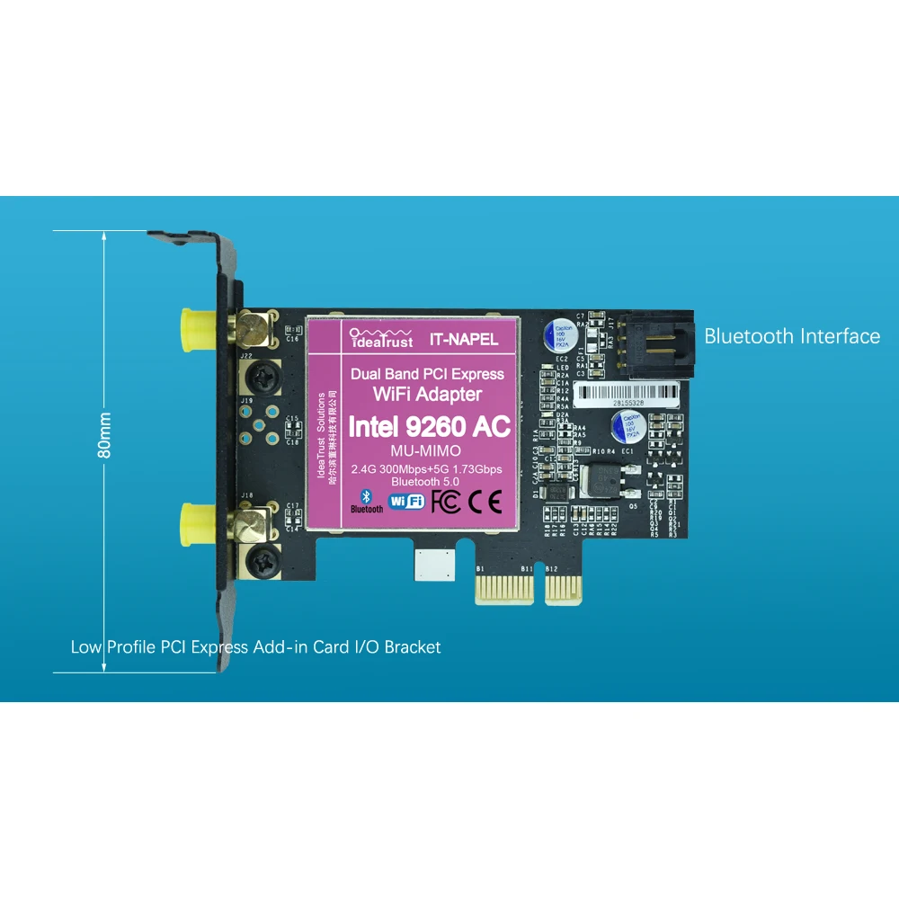 Kopen IT NAPEL 9260AC Intel 9260 AC 9260AC 9260NGW MU MIMO Bluetooth 5.0 PCI E PCIe 1x X1 WiFi Kaart Voor desktop PC PK Intel 7260 7265