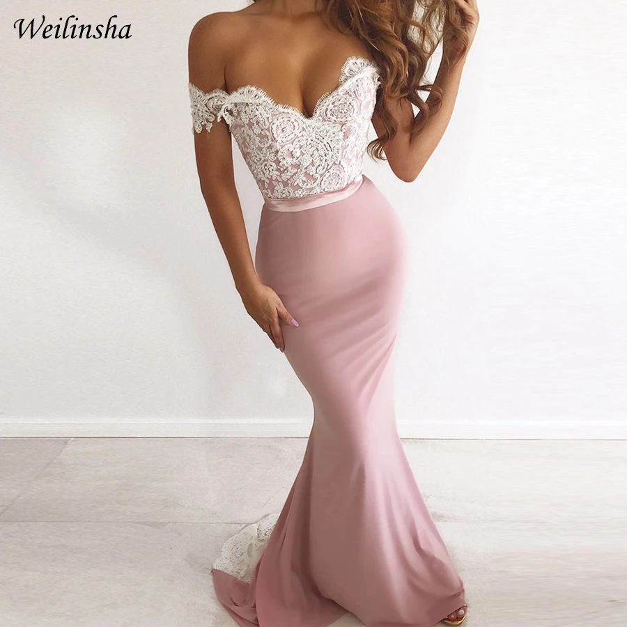 

Weilinsha Cheap Evening Dress Off the Shoulder Sleeveless Mermaid Prom Dresses Formal Gowns