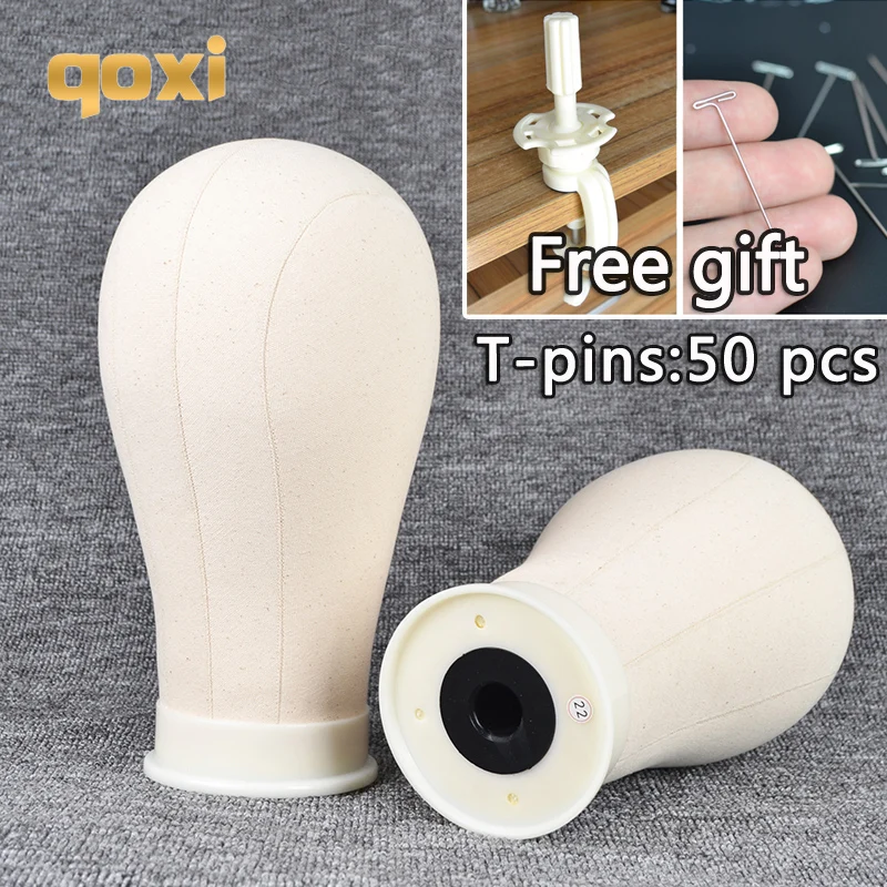

Qoxi Professional Training Head Canvas Block Manikin Head Display Styling Mannequin Wig Stand With Free T-pins