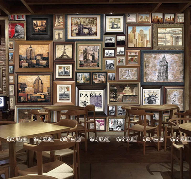 

3D photo wallpaper retro nostalgic architecture box painting 3D stereo wallpaper bar KTV hotel restaurant coffee house mural