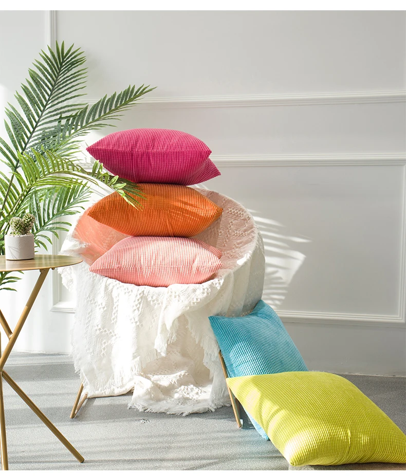 Macaron Color Corduroy Pillow Case Throw Cushion Cover Vintage Pillow Covers for Sofa Home Decorative 45x45cm (3)
