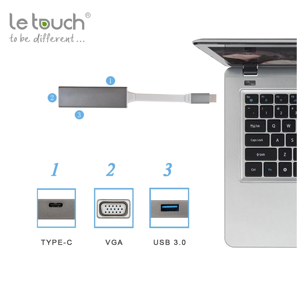 LeTouch Тип usb C концентратор к VGA USB3.0 Разветвитель USB 3,1 Тип C адаптер VGA для Macbook Pro Google ChromeBook USB-C концентратор