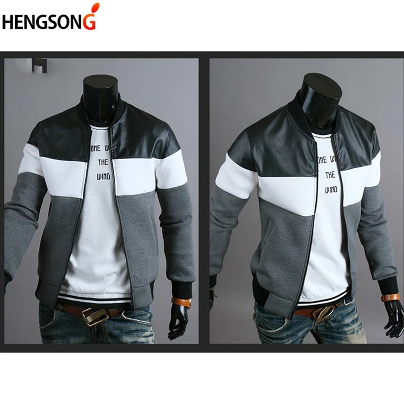 

Plus Size Men Jacket Coat Autumn Men Patchwork Outerwear Casual Stand Collar Zipper Jackets