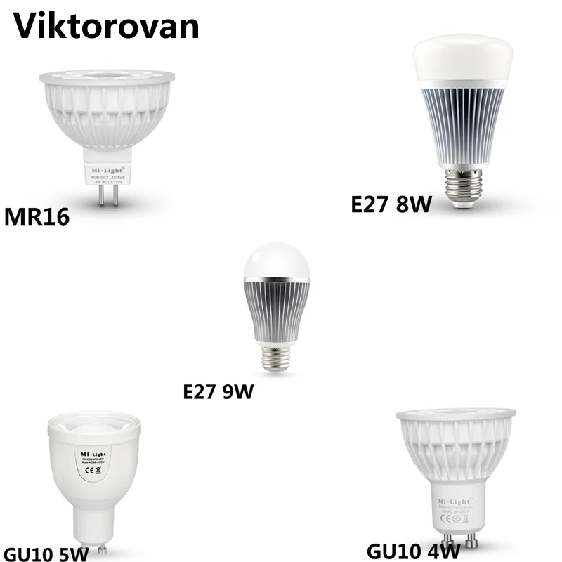 

Milight 2.4G RF WiFi Dimmable E27 E14 GU10 MR16 Bulb lamp 9W RGBW RGBWW RGB CCT Led Bulbs Light LED Lamp Spotlight Candle Bulbs