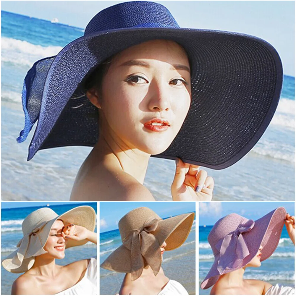 Bowknot تصميم الأشعة فوق البنفسجية حماية واسعة حافة السفر الصلبة عارضة قبعة الشمس في الهواء الطلق القش الساخن الصيف خفيفة الوزن الأزياء شاطئ كا...