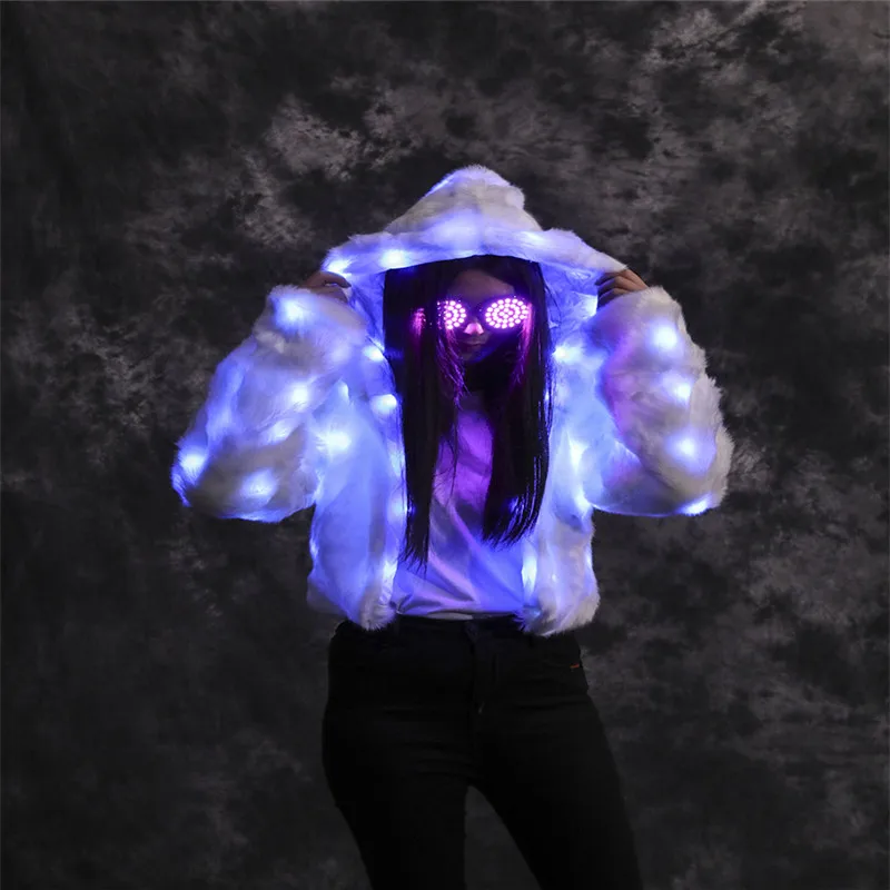 

M69 Colorful led light fur coat dj dance luminous stage costumes party wears glowing clothe ballroom costume led club show wears