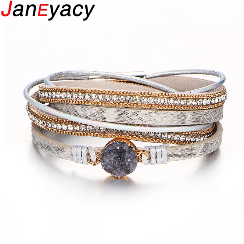 

Janeyacy 2018 European New Multilayer women Bracelet Magnetic Buckle Leather Bracelet Bohemian Style Fashion Bracelet Pulseira