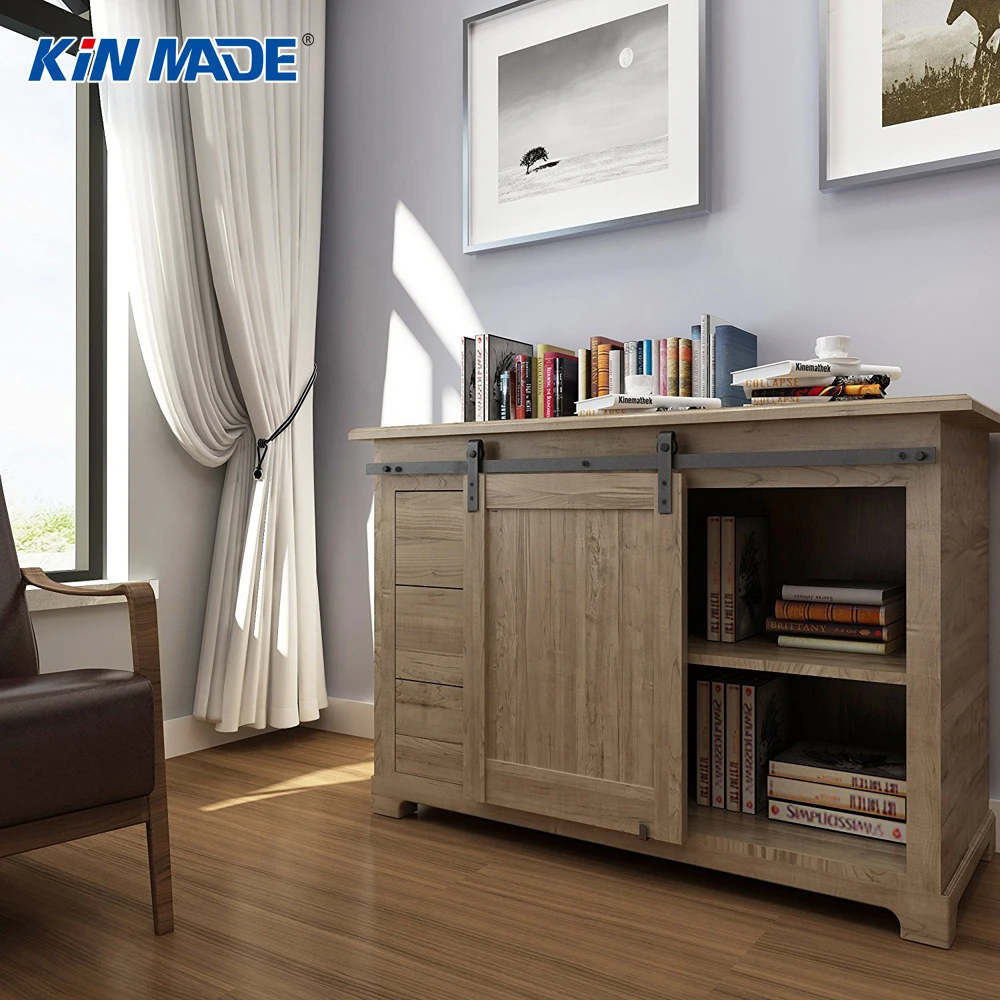 Kinmade J شكل خزانة صغيرة انزلاق باب الحظيرة مجموعة أدوات واحد الخشب الباب خزانة حامل تلفاز جدار دولاب الأجهزة (باب واحد)