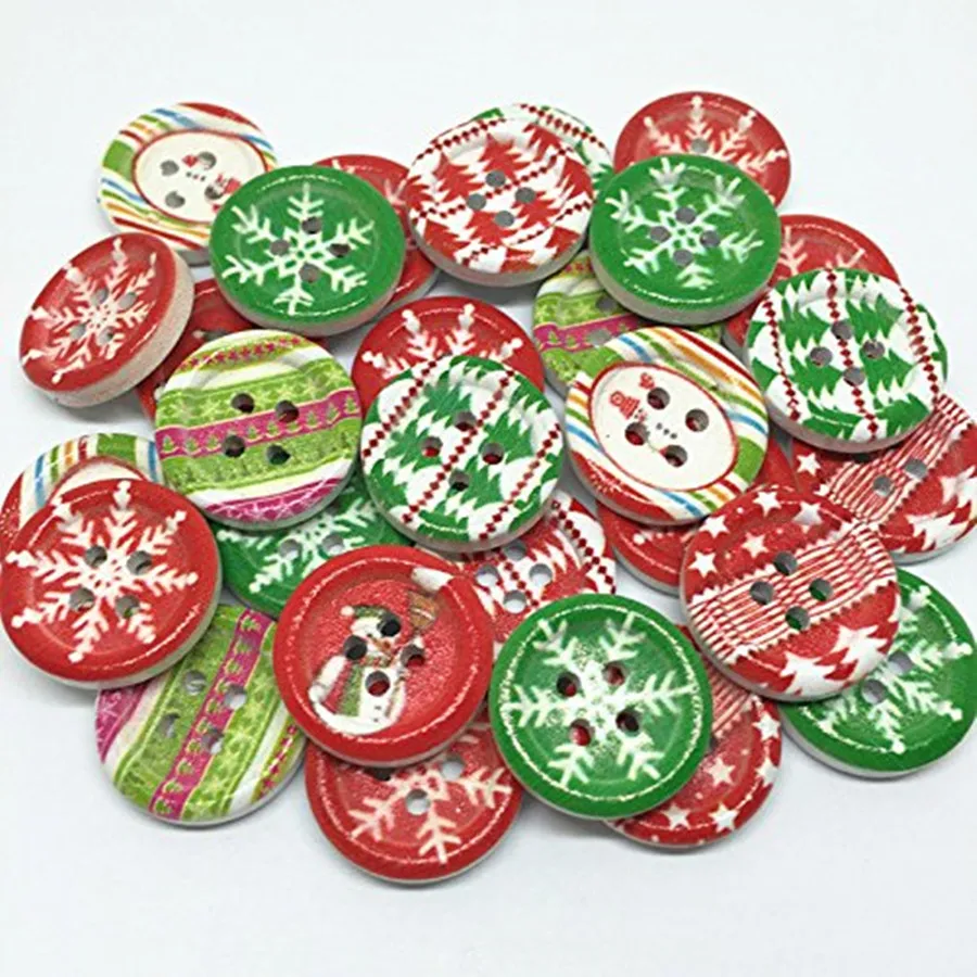 Buy 1000pcs Christmas Mixed Wood Xmas Buttons 18mm 4