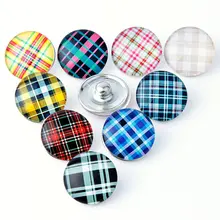 20PCS Round Glass Scottish Tartan Ginger Snap Buttons 18MM Fit DIY Snap Bracelets Jewelry