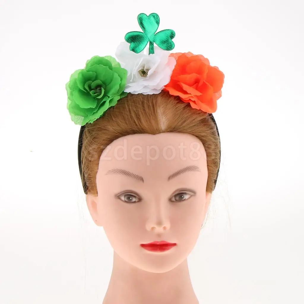 Green Shamrock Leaf Flowers Headband Saint Patrick Day Party Parade Dress Up