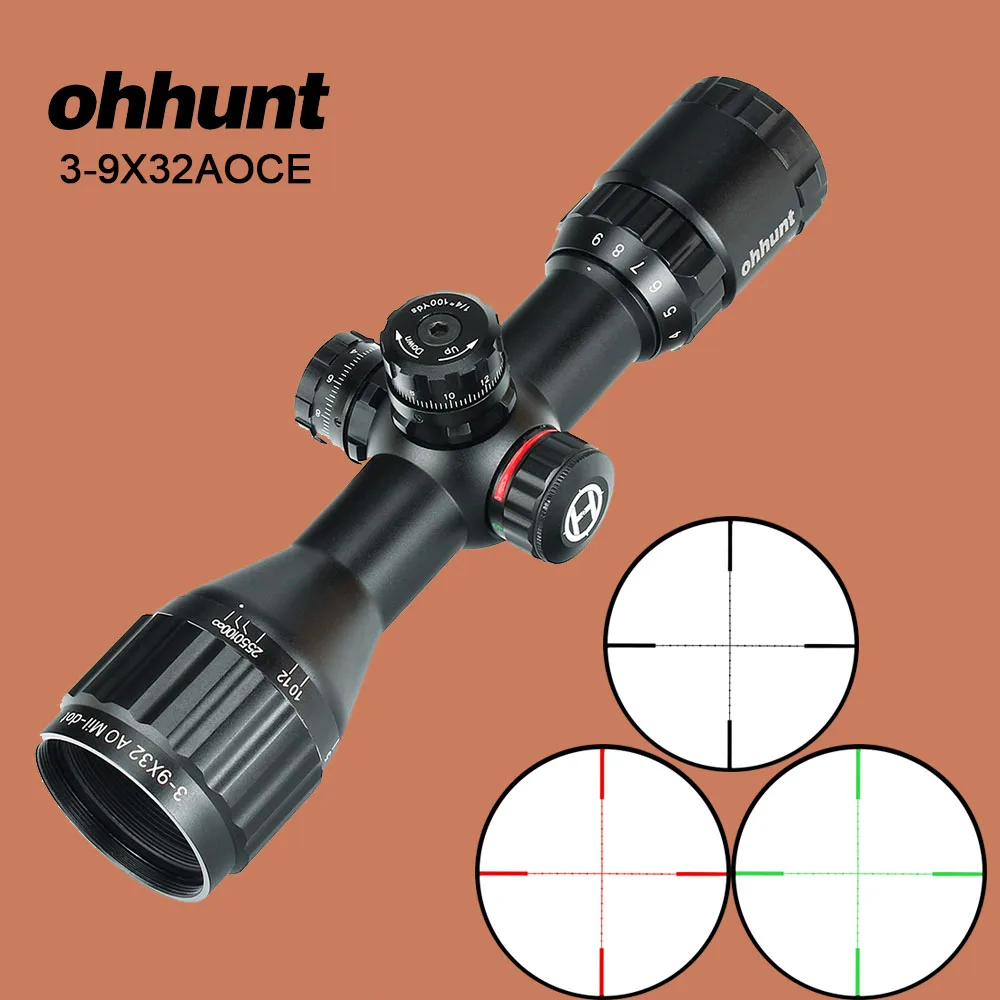 

ohhunt 3-9X32 AO Compact Hunting Rifle Scope 1/2 Half Mil Dot Wire Reticle Red Green Illumination Turrets Locking Optic Sights