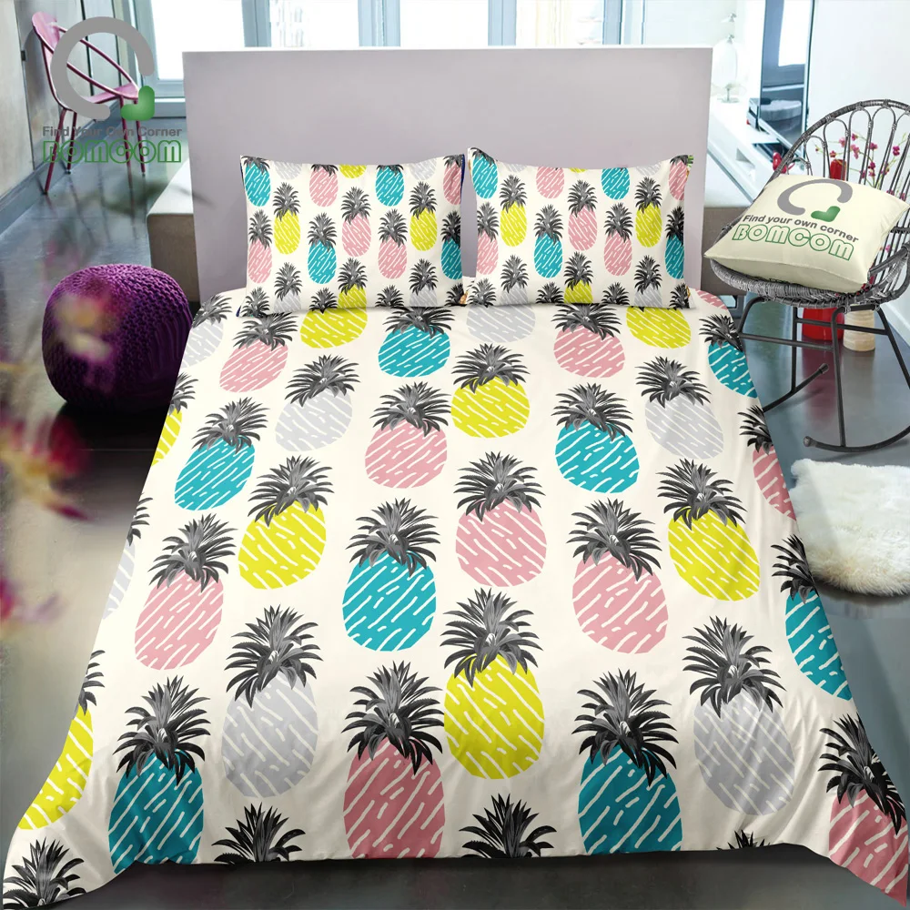 Bomcom 3d Digital Printing Tropical Fruit Seamless Pattern Blue