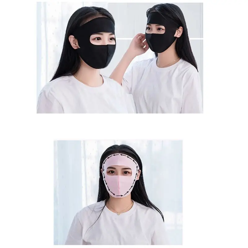 

Unisex Summer Ice Silk Thin Sunscreen Full Face Mask UV Protection Breathable Cycling Solid Color Washable Earloop Respirator