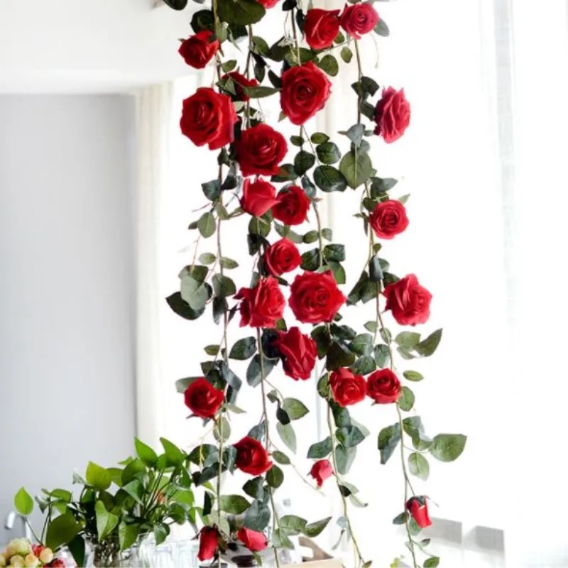 180 см Искусственный цветок розы лоза свадебное украшение Настоящее прикосновение Плющ из шелка цветы струны с листьями для дома Висячие гирлянды