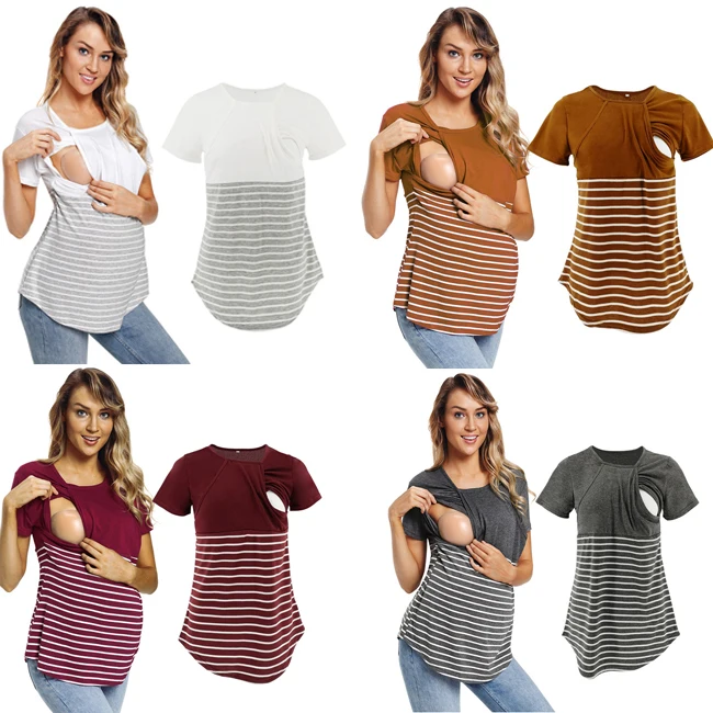 Женская одежда для беременных и кормящих мам, футболки в полоску для грудного вскармливания