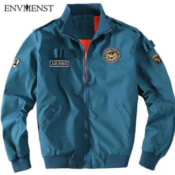 

Envmenst Men Autumn Air Force One Jacket Army Patch Designs Thin Jacket Stand Collar Aviator Coat Big Size 4XL